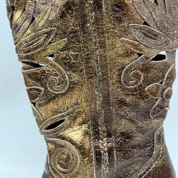 Carlos Santana Slinger Cut Out Leather Cowboy Western Boots Womens 10 Bronze - Picture 10 of 16